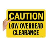 SmartSign Señal de seguridad de aluminio OSHA, leyenda "Caution: Low Overhead Clearance", 10 pulgadas de alto x 14 pulgadas de ancho, negro sobre amarillo