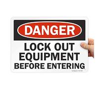 SmartSign Señal de seguridad de aluminio OSHA, leyenda "Danger: Lock Out Equipment Before Entering", 10 pulgadas de alto x 14 pulgadas de ancho, negro/rojo sobre blanco