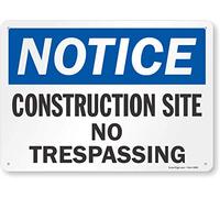 SmartSign Señal de seguridad de aluminio OSHA, leyenda "Notice: Construction Site No Trespassing", 10 pulgadas de alto x 14 pulgadas de ancho, negro/azul sobre blanco