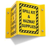 SmartSign Señal en V de aluminio proyectable, leyenda "Spill Kit & HazMat Supplies", 6 pulgadas de alto con paneles de 5 pulgadas de ancho, negro sobre amarillo