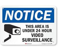 SmartSign Señal reflectante de grado de ingeniero 3M, leyenda "Notice: Area is Under 24 Hour Video Surveillance" con gráfico, 7 pulgadas de alto x 10 pulgadas de ancho, negro/azul sobre blanco