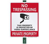 SmartSign SmartSign by Lyle - Letrero de aluminio con texto en inglés "No Trespassing Video Surveillance" con gráfico, 12 pulgadas de alto x 9 pulgadas de ancho más estaca de 3 pies de alto,
