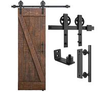 SMARTSTANDARD Kit de herrajes para puerta corrediza de granero de 5 pies, color negro, (el juego completo incluye 1 juego de manijas y 1 guía de suelo) para panel de puerta de 30 pulgadas de ancho