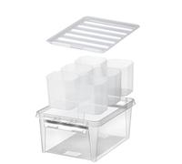 SmartStore caja de almacenamiento de plástico de 14L con Tapa y 6 Insertos - Apilable y Encajable - Garantía de 10 años - Segura para Alimentos y sinBPA - Cierre con Clip L40 x W30 x H18 cm