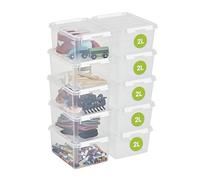 SmartStore 2L Pequeñas Cajas de Almacenamiento de Plástico con Tapas Juego de 10 Transparentes Apilables y Encajables Apto para Contacto Alimentario, sin BPA Cierre con Clips - L 21 x l 17 x H 11 cm