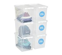 SmartStore - 6x Caja de Almacenaje de Plástico con Tapa 25L (40x30x32cm)|Cajones de Almacenaje de Plástico con Tapa|Material Seguro para Alimentos|Sin BPA|Contenedor Duradero para Hogar y Oficina