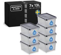 SmartStore Caja Almacenaje con Tapa 13 L I Pack 7 Cajas Apilables I 40 x 30 x 20 cm I Impermeable, Antipolvo I Garaje, Trastero, Sótano I Apta Alimentos I Made in Sweden 10 Años
