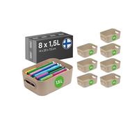 SmartStore Caja de plástico pequeña con asas 8×1,5 L| Cesta organizadora para baño, lavadero, cocina, cajones y estanterías de la oficina | Contenedor de almacenamiento beige | L20×A14×H7,5cm