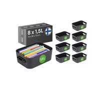 SmartStore Caja de plástico pequeña con asas 8×1,5 L| Cesta organizadora para baño, lavadero, cocina, cajones y estanterías de la oficina | Contenedor de almacenamiento azul oscuro | L20×A14×H7,5 cm