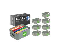 SmartStore Caja de plástico pequeña con asas 8×1,5 L| Cesta organizadora para baño, lavadero, cocina, cajones y estanterías de la oficina | Contenedor de almacenamiento verde | L20×A14×H7,5 cm