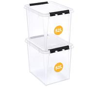 SmartStore Cajas de almacenaje 52 L (pack de 2), reforzadas, transparentes, 10 años garantía, cierre de clip, cajas apilables, encajables, para comida,50 x 39 x 41 cm (La.xAn.xAl.)