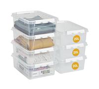 SmartStore cajas de almacenamiento de plástico de 20L con tapas - Juego de 7 - Apilables y encajables - Garantía de 10 Años - Seguras para Alimentos y sin BPA - Cierre con Clips L50 x An39 x Al18 cm