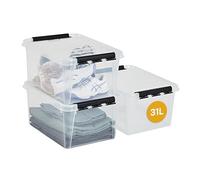 SmartStore cajas de almacenamiento de plástico de 31L, Juego de 3, Reforzadas, Garantía de 10 años, Seguras para Alimentos, Cierre con Clip, Apilables y Encajables, sin BPA L50 x W39 x H26 cm