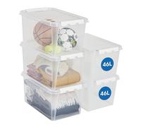 SmartStore cajas de almacenamiento de plástico de 46L con Tapas - Juego de 5 - Apilables y encajables - Garantía de 10 Años - Seguras para Alimentos y sin BPA - Cierre con Clips L59 x An39 x Al31cm