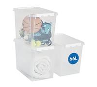 SmartStore cajas de almacenamiento de plástico de 66L con tapas - Juego de 3 - Apilables y Encajables - Garantía de 10 años - Seguras para Alimentos y sin BPA - Cierre con Clip - L59 x W39 x H43cm