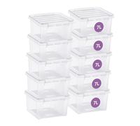 SmartStore cajas de almacenamiento de plástico de 7L con tapas - Juego de 10 - Apilables y encajables - Garantía de 10 Años - Seguras para Alimentos y sin BPA - Cierre con Clips L28 x An28 x Al17 cm