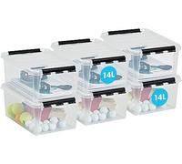 SmartStore Cajas de almacenamiento de plástico transparente de 14 litros con tapa, 6 unidades, 10 años de garantía, aptas para alimentos, con cierre de clip, apilable y estable, sin BPA 40x30x18 cm