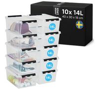 SmartStore Cajas de almacenamiento de plástico transparente de 14 litros con tapa, 10 unidades, 10 años de garantía, aptas para alimentos, con cierre de clip, apilable y estable, sin BPA 40x30x18cm