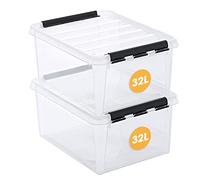 SmartStore Cajas de almacenamiento de plástico transparente de 32 L, 2 unidades, reforzadas, seguras para alimentos, con cierre de clip, apilables y apilables, sin BPA, 50 x 39 x 26 cm