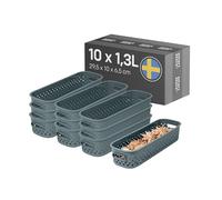 SmartStore Cesta de almacenamiento con asas en color gris 10 x 1,3 L (29,5x10x6,5 cm) | Caja de almacenamiento de plástico reciclado | Caja de almacenamiento Essence Slim