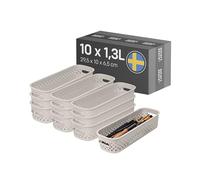 SmartStore Cesta de almacenamiento con asas en color lino 10 x 1,3 L (29,5x10x6,5 cm) | Caja de almacenamiento de plástico reciclado | Caja de almacenamiento Essence Slim