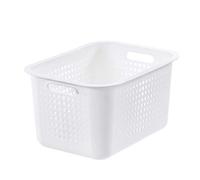 SmartStore Cesta de almacenamiento de 13 l de plástico reciclado con asas, color blanco, apilable entre sí y una encima de la otra, cesta mediana, 37 x 28 x 20 cm
