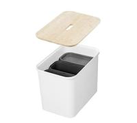SmartStore cubo reciclaje 76L con tapa madera, 3 insertos 13L, 2 tapas pequeñas, resistente, blanco (57×38×42 cm)