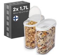 SmartStore Tarros Herméticos para Alimentos, Set 2 I 1,7L I Tapa Abatible I Apilables, Transparentes I Conservación Cocina I Cereales, Harina, Pasta, Azúcar, Arroz