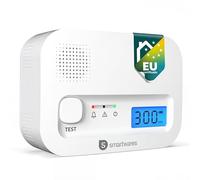 Smartwares Detector de CO, Sensor de 10 Años, Pilas Reemplazables, Pantalla | Alarma acústica 85 dB, Cobertura 20 a 40 m², Indicador LED, Material para montaje incluido, FGA-13041