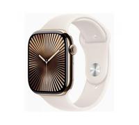 Apple Watch Series 10 GPS + Cellular Smartwatch con Caja de Titanio Oro de 46 mm y Correa Deportiva Blanco Estrella - Talla S/M. Monitor de entreno, App ECG, Pantalla Retina Siempre Activa