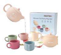 Smartwo Juego de Té de Silicona para Niños Pequeños, Accesorios Cocina Juguetes, Juego de Agua Exterior, Montessori Cocinita Infantil, Taza de Café de Juguete, Regalo Bebé 1 2 3 4 Años