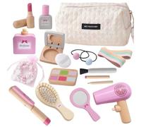 Smartwo Maquillaje de madera para niños, juego de maquillaje para niñas, 19 piezas, juguete de madera para juegos de rol a partir de 3, regalo de cumpleaños de Navidad para niñas a partir de 3 y 4
