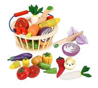 Smartwo Verduras Madera para Niños con Cesta, Comida Alimentos Juguete con Imán para Cortar, Accesorios de Cocinita Tienda y Picnic para Infantil, Juego de Frutas y Verduras, Regalo Bebé 2 3 4 5 Años