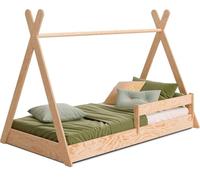 smartwood Cama Casita 70x140 - Cama Montessori Tipi F de Madera de Pino FSC con Barandilla Anti-caídas y Somier de Lamas hasta 230 kg - para Niño y Niña - Montaje Fácil