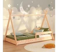 smartwood Cama Casita 80x160 - Cama Montessori Tipi F de Madera de Pino FSC con Barandilla Anti-caídas y Somier de Lamas hasta 230 kg - para Niño y Niña - Montaje Fácil