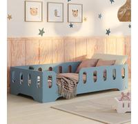 smartwood Cama Infantil 60x120 Azul - Cama Montessori de Madera Certificada FSC, con Barandilla de Protección y Somier Resistente hasta 230 kg - para Niño y Niña - Montaje Fácil - TILA 2L