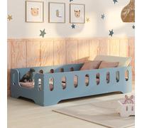 smartwood Cama Infantil 60x120 Azul - Cama Montessori de Madera Certificada FSC, con Barandilla de Protección y Somier Resistente hasta 230 kg - para Niño y Niña - Montaje Fácil - TILA 2B