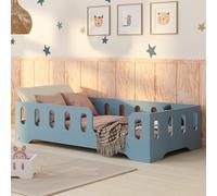 smartwood Cama Infantil 60x120 Azul - Cama Montessori de Madera Certificada FSC, con Barandilla de Protección y Somier Resistente hasta 230 kg - para Niño y Niña - Montaje Fácil - TILA 2P