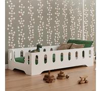 smartwood Cama Infantil 60x120 Blanco - Cama Montessori de Madera Certificada FSC, con Barandilla de Protección y Somier Resistente hasta 230 kg - para Niño y Niña - Montaje Fácil - TILA 2B