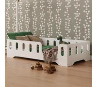 smartwood Cama Infantil 60x120 Blanco - Cama Montessori de Madera Certificada FSC, con Barandilla de Protección y Somier Resistente hasta 230 kg - para Niño y Niña - Montaje Fácil - TILA 2P
