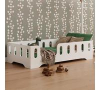 smartwood Cama Infantil 60x120 Blanco - Cama Montessori de Madera Certificada FSC, con Barandilla de Protección y Somier Resistente hasta 230 kg - para Niño y Niña - Montaje Fácil - TILA 2L