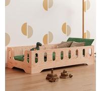 smartwood Cama Infantil 60x120 - Cama Montessori de Madera Certificada FSC, con Barandilla de Protección y Somier Resistente hasta 230 kg - para Niño y Niña - Montaje Fácil - TILA 2B
