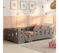 smartwood Cama Infantil 60x120 Gris - Cama Montessori de Madera Certificada FSC, con Barandilla de Protección y Somier Resistente hasta 230 kg - para Niño y Niña - Montaje Fácil - TILA 2L
