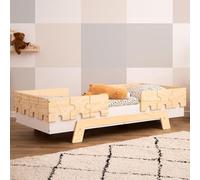 smartwood Cama Infantil Puzzle BR2 100x190 con somier y Barrera de Seguridad - Cama Individual Montessori para niños y niñas - Cama de Madera contrachapada de Pino con Barrera de Seguridad - Blanco