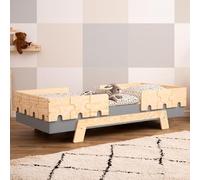 smartwood Cama Infantil Puzzle BR2 100x200 con somier y Barrera de Seguridad - Cama Individual Montessori para niños y niñas - Cama de Madera contrachapada de Pino con Barrera de Seguridad - Gris
