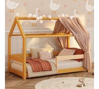 smartwood Cama Montessori Infantil 90x190 - Amarillo - Cama de Suelo de Madera Maciza con Somier y Protección contra Caídas - Cama Milo para Niños y Niñas - Carga máxima 230 kg