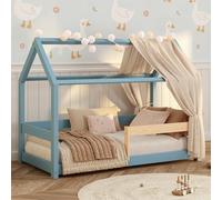smartwood Cama Montessori Infantil 90x190 - Azul - Cama de Suelo de Madera Maciza con Somier y Protección contra Caídas - Cama Milo para Niños y Niñas - Carga máxima 230 kg