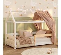 smartwood Cama Montessori Infantil 90x190 - Blanco - Cama de Suelo de Madera Maciza con Somier y Protección contra Caídas - Cama Milo para Niños y Niñas - Carga máxima 230 kg