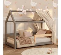 smartwood Cama Montessori Infantil 90x190 - Gris - Cama de Suelo de Madera Maciza con Somier y Protección contra Caídas - Cama Milo para Niños y Niñas - Carga máxima 230 kg