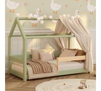 Smartwood Cama Montessori Infantil 90x190 - Verde - Suelo de Madera Maciza Con Somier y Protección Contra Caídas - Milo Para Niños y Niñas - Carga Máxima 230 kg